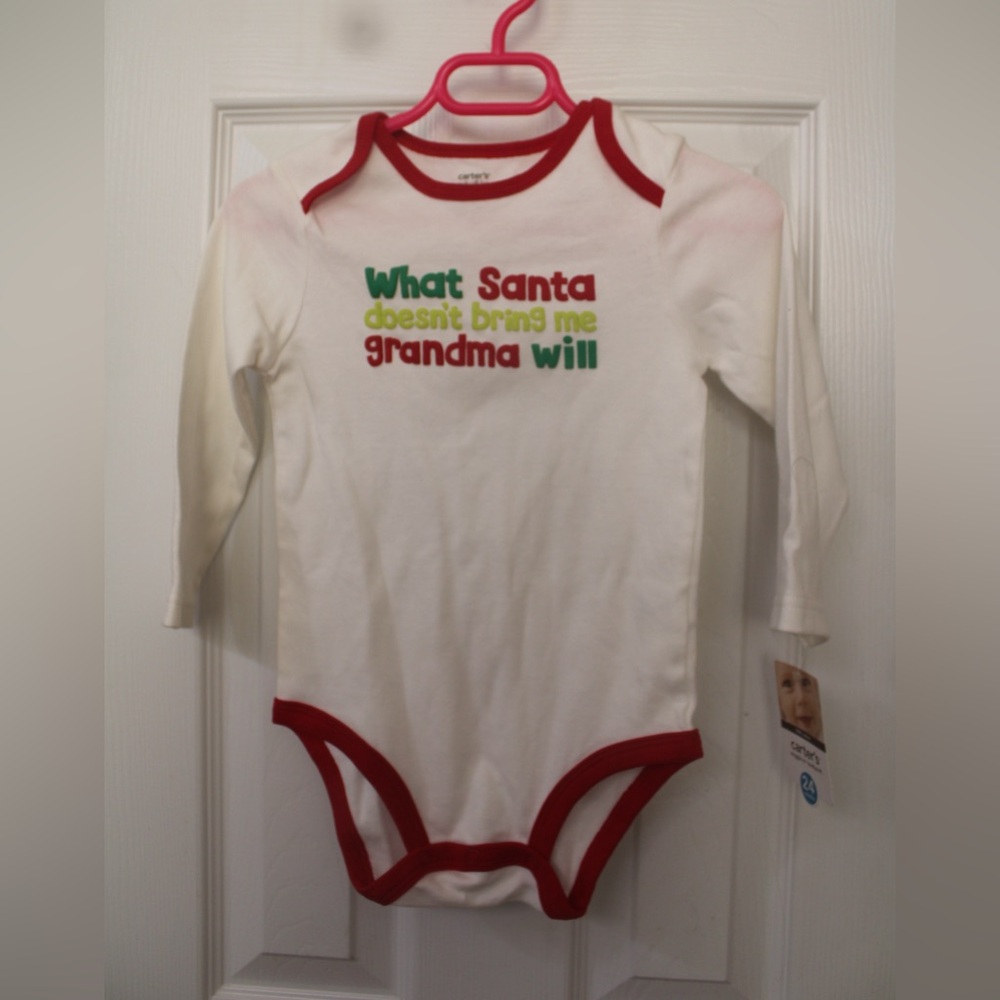 Carter's 24 Month Christmas Santa White Long Sleeve Onesie NEW
